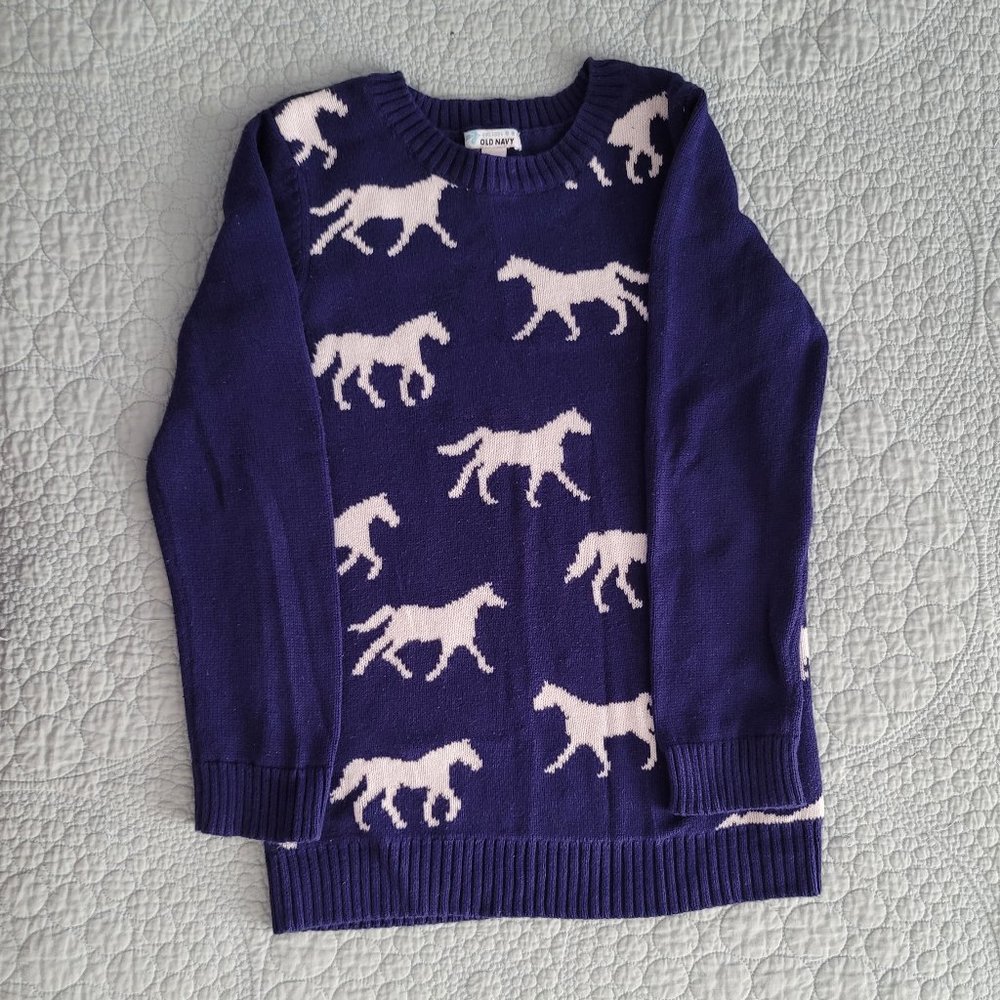 Old Navy navy blue horse sweater